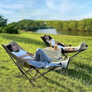 Outdoor Folding Lounge Chair with Foot Support Reclining Chaise Fishing Beach Chair Adjustable Angle for Garden Lawn Patio