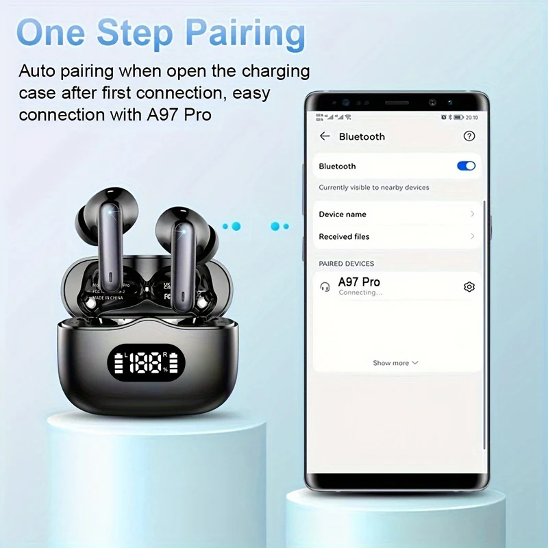Wireless Earphone 40dB Noise Cancelling Bluetooth 5.3 Headphone 6 Mic ENC with LED Display HD Call TWS Earbuds Transparency Mode - Image 6