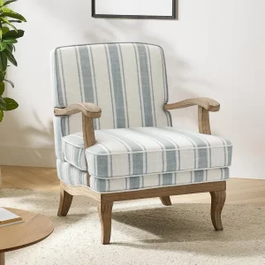 Upholstered Accent Chair, Mid-Century Modern Striped Chair with Graceful Curves and Wooden Legs, Comfy Lounge Armchair